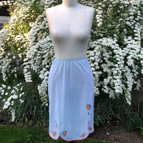 Vintage 50s Vanity Fair Mermaid Core Pillow Tab Seashells Tricot Slip Skirt XS - Picture 11 of 17